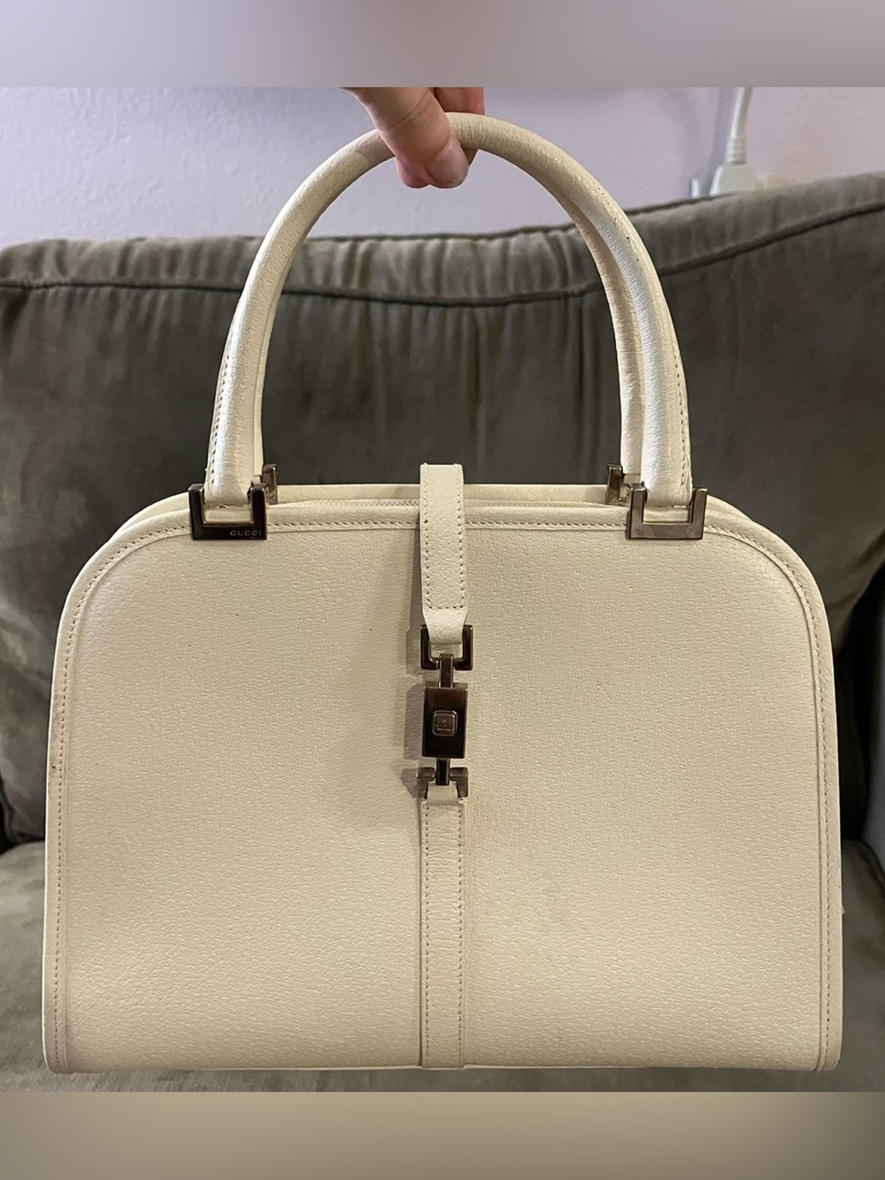 GUCCI Jackie Piston Lock Dome Bag - Ivory Leather - Vintage - w/ COA - Picture 3 of 16